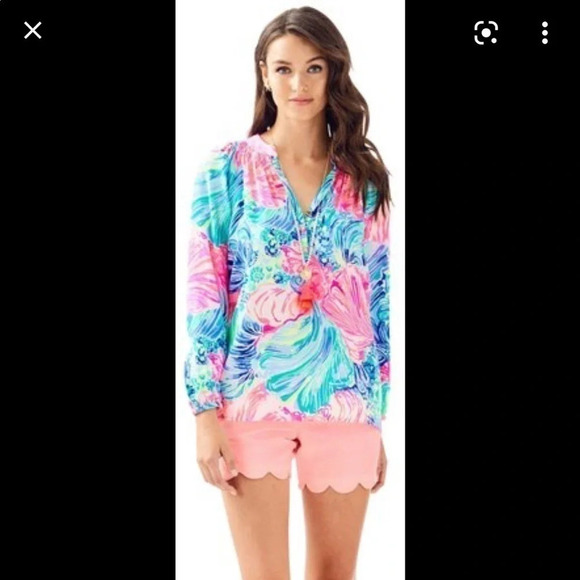 Lilly Pulitzer Tops - •Lilly Pulitzer• Beach Please Elsa Silk Blouse NWT